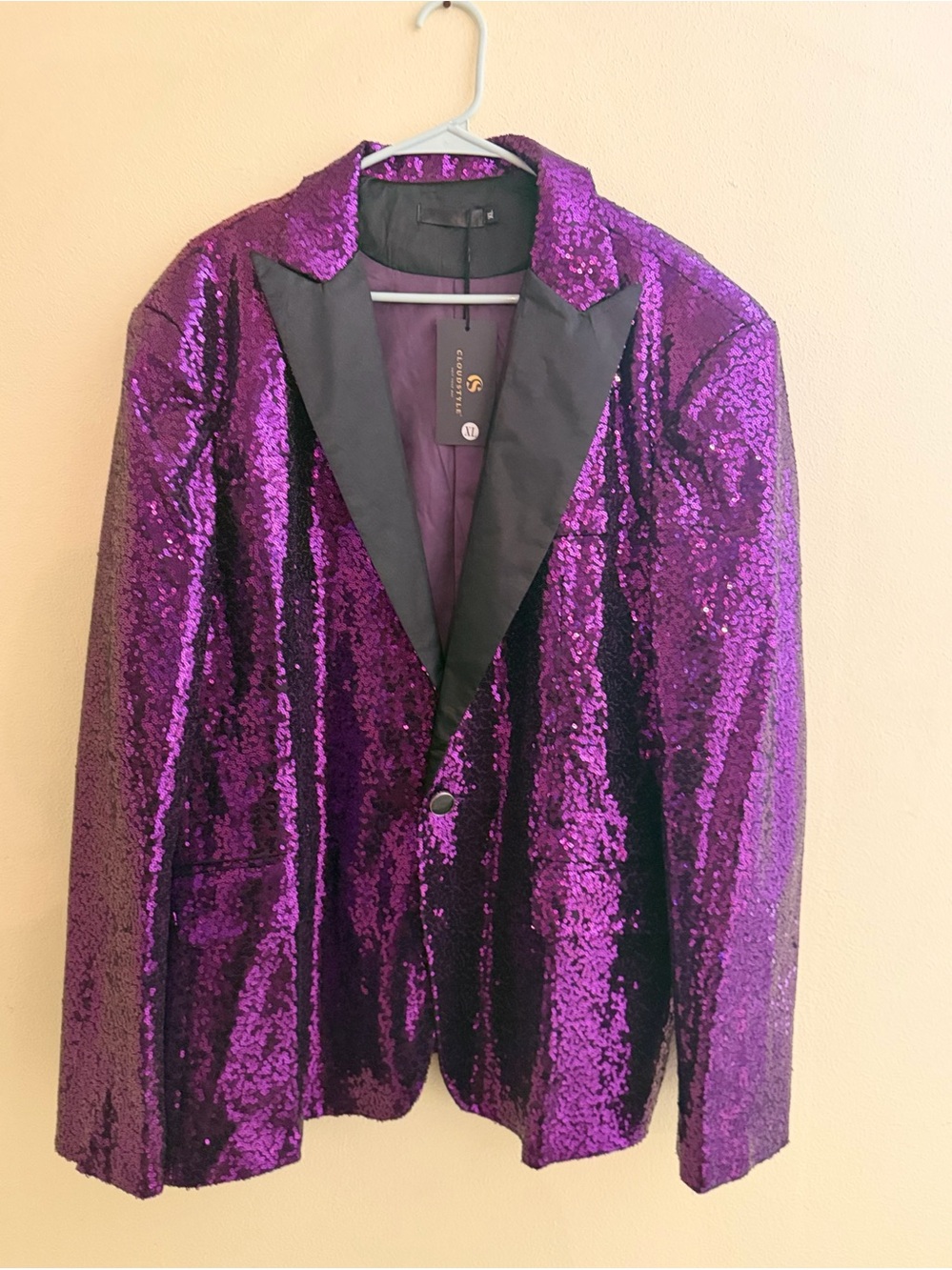 Cloudstyle Men's Purple/Black Sequin Tuxedo Blazer